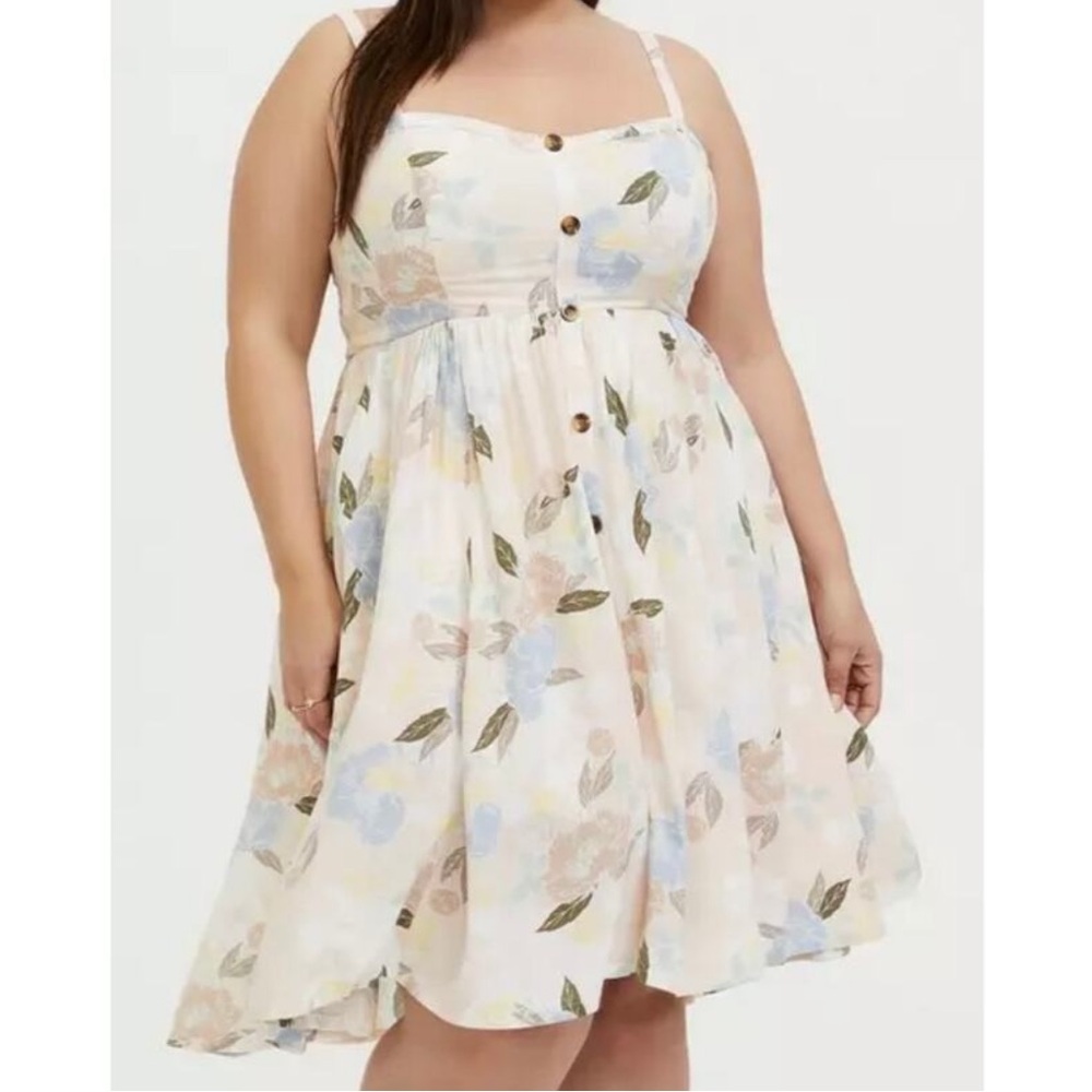 Torrid floral challis high low skater dress sleeveless v neck smocked plus 1X